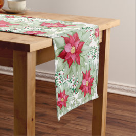 Caminho De Mesa Pequeno Poinsettia Natal Pintado com Aquarela