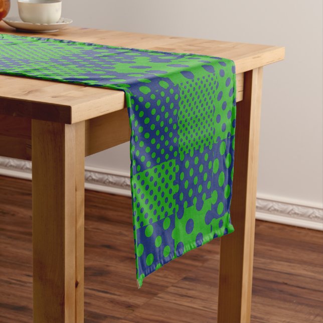Caminho De Mesa Pequeno Pontos Polka Azul Verde Patchwork  (No Local)