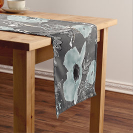 Caminho De Mesa Pequeno Poppies Cinza Azul Decoração de Aquarela