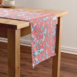 Caminho De Mesa Pequeno Português Lisboa Sardinha Padrão Azulejos Rosa