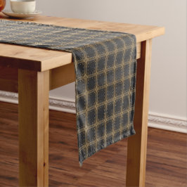 Caminho De Mesa Pequeno Praças de Cinzas escuras com grade Dourada e padrã