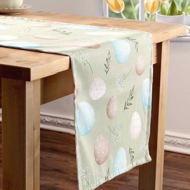 Caminho De Mesa Pequeno Primavera Ovos Pastel Páscoa Verde Mesa Cadeado (Spring Eggs Pastel Green Easter Linen Table Runner)
