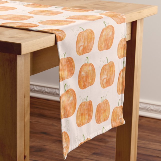 Caminho De Mesa Pequeno Pumpkin Watercolor (Pumpkin watercolor pattern burnt orange and blush pink table runner)