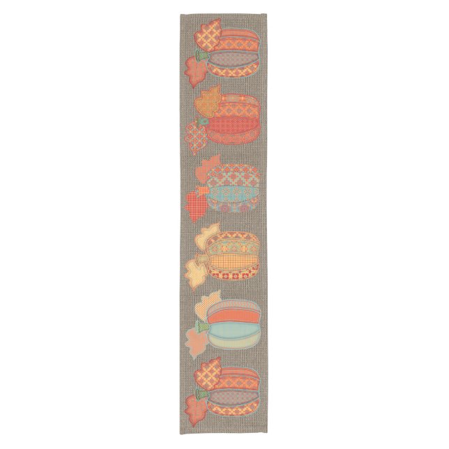 Caminho De Mesa Pequeno Pumpkins em Faux Burlap Mesa Runner (Frente)