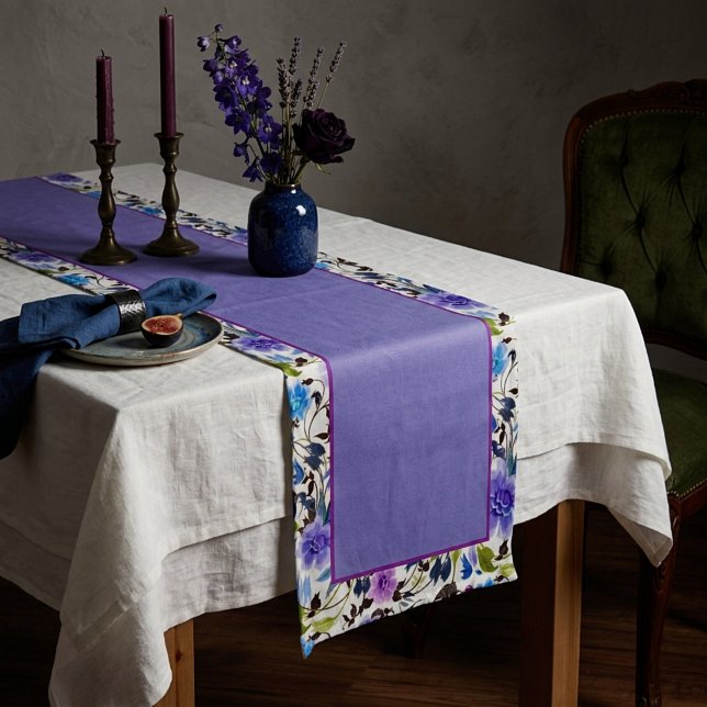 Caminho De Mesa Pequeno Purple and blue floral medium table runner (Criador carregado)