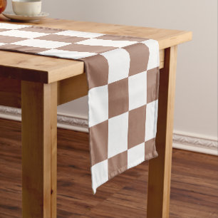 Caminho De Mesa Pequeno Quadrados xadrez marrom mocha branco geométrico re