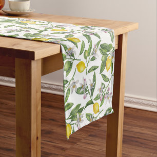Caminho De Mesa Pequeno Ramos de limão com flores e fruta em branco