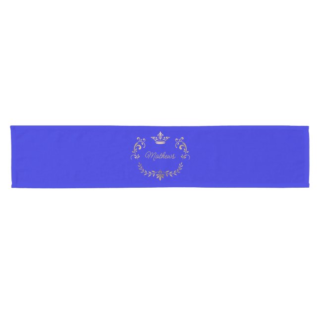 Caminho De Mesa Pequeno Real Blue Crown Crest Personalizado (Horizontal)