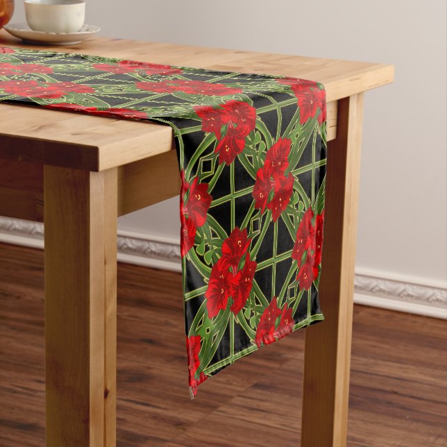 Caminho De Mesa Pequeno Red Amaryllis Floral Impressão Mesa de Natal Runne (No Local)