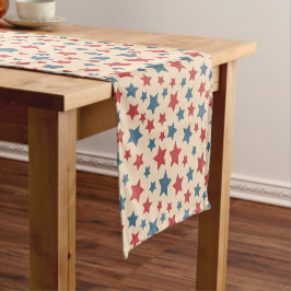 Caminho De Mesa Pequeno Red and Blue Stars, 4th of July, Beige Background
