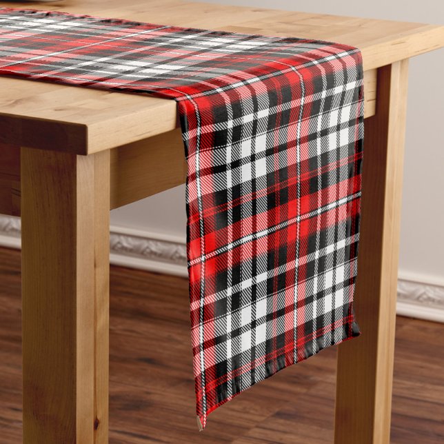 Caminho De Mesa Pequeno Red Black White Plaid Tartan Pattern Design  (Criador carregado)