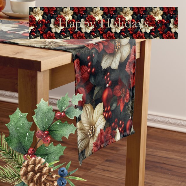 Caminho De Mesa Pequeno Red Poinsettia Natal (This table runner will make your table festive!)