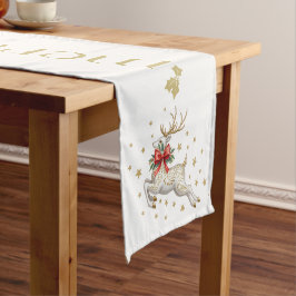 Caminho De Mesa Pequeno Rena de Natal Dourada e Branca