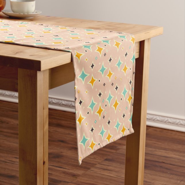 Caminho De Mesa Pequeno Retro geometric pattern with teal, orange, black (No Local)