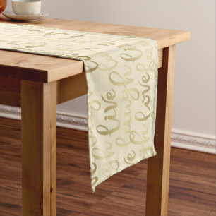 Caminho De Mesa Pequeno Rir ao Vivo Amor Falso Dourado Letra bege