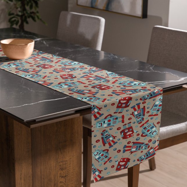 Caminho De Mesa Pequeno Robôs Retro Azul e Vermelho Padrão (Criador carregado)