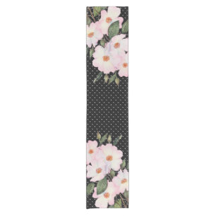 Caminho De Mesa Pequeno Rodas brancas cor-de-água rosa, Bolinhas brancas p