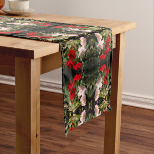 Caminho De Mesa Pequeno Rosa Vermelho E Branco Enrochados