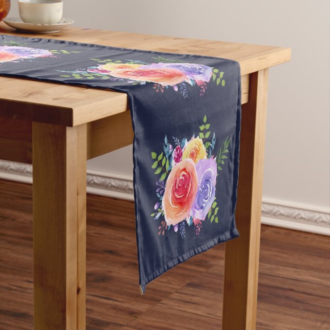 Caminho De Mesa Pequeno Rosas de Aquarela Moderna Buquê Floral (No Local)