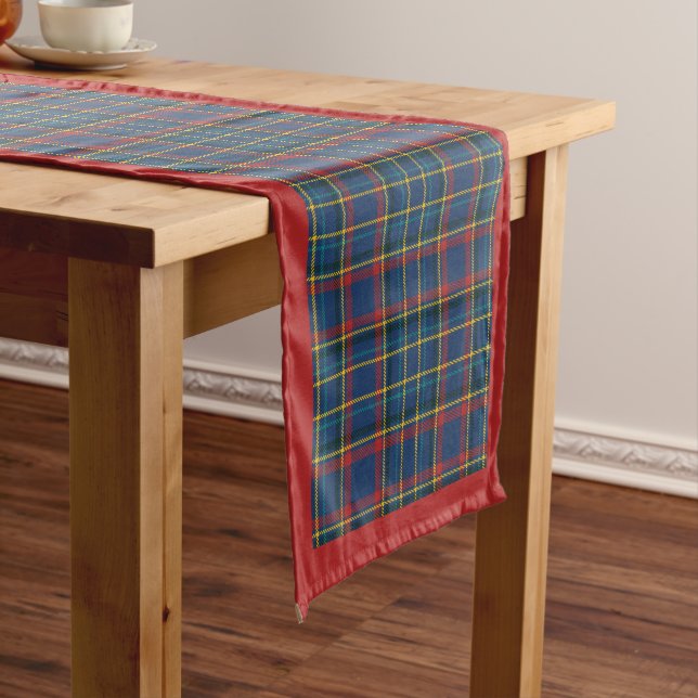 Caminho De Mesa Pequeno Royal Blue Scottish Tartan, listras vermelhas e ou (No Local)