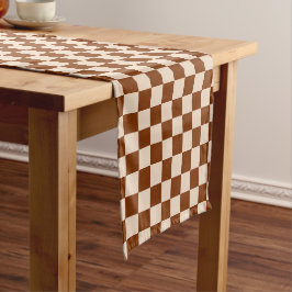 Caminho De Mesa Pequeno Rust brown and beige checkerboard pattern