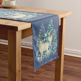 Caminho De Mesa Pequeno Rustic Christmas Snowy Forest Deer Decor For Home