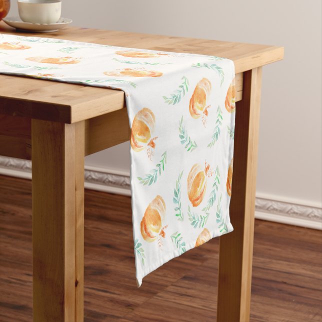 Caminho De Mesa Pequeno Rustic Country Watercolor Pumpkins & Laurels (No Local)
