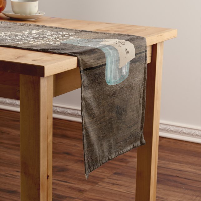 Caminho De Mesa Pequeno Rústico Barão Casado Madeira Mason Jar Bebês Respi (No Local)