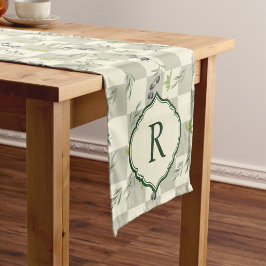 Caminho De Mesa Pequeno Sage Verde Aquarela Padrão Monograma Oliva