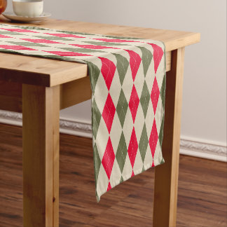 Caminho De Mesa Pequeno Sage vermelho verde retro argyle Natal feriado
