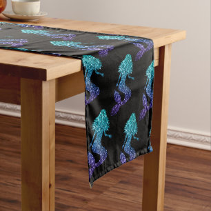 Caminho De Mesa Pequeno Sereia azul aqua ombre padrão de brilhos preto