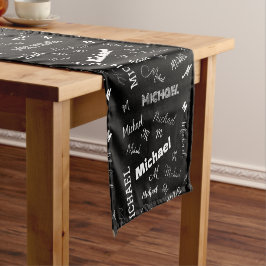 Caminho De Mesa Pequeno Seu nome e monograma padrão personalizado preto