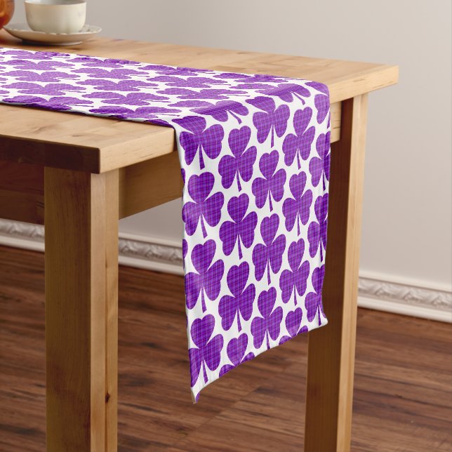 Caminho De Mesa Pequeno Shamrock Shape Plaid Purple Table Runner (No Local)