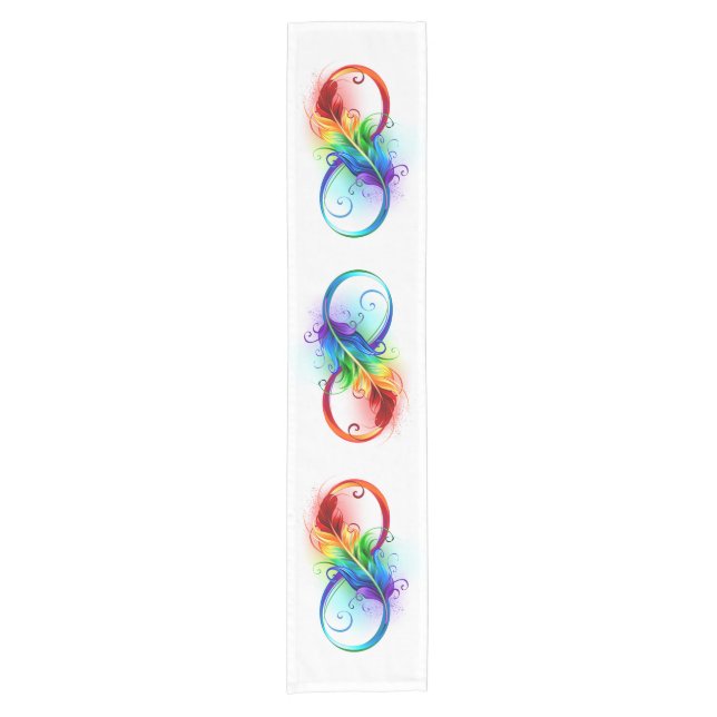Caminho De Mesa Pequeno Símbolo Infinito com Pena Arco-Íris (Frente)
