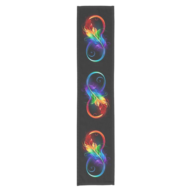 Caminho De Mesa Pequeno Símbolo Infinito com Pena Arco-Íris (Frente)