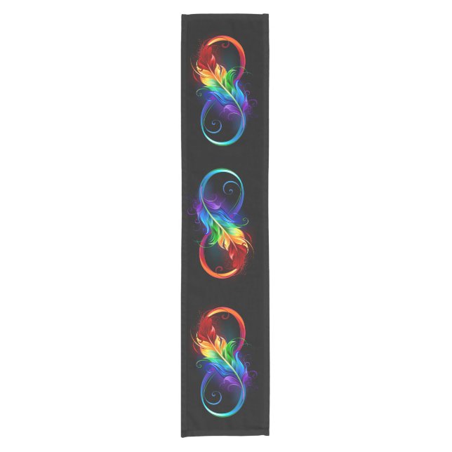 Caminho De Mesa Pequeno Símbolo Infinito com Pena Arco-Íris (Frente)