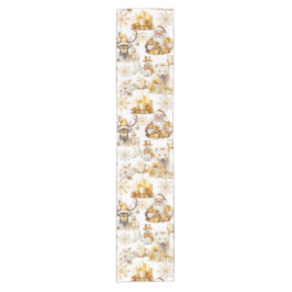 Caminho De Mesa Pequeno Símbolos de Natal Dourados e brancos