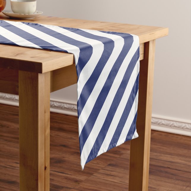 Caminho De Mesa Pequeno Simple Dark Blue and White Stripes Pattern  (No Local)