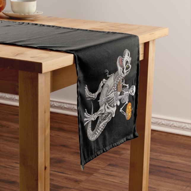 Caminho De Mesa Pequeno Skeleton Riding Mummy Dinosaur T rex Halloween (No Local)