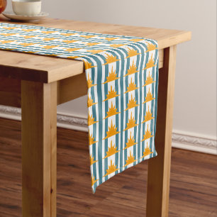 Caminho De Mesa Pequeno Solos Amarelos Laranja em Stripes Teais