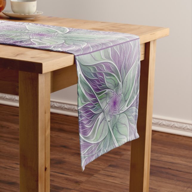 Caminho De Mesa Pequeno Sonho de Flor, Arte Fractal Verde Abstrato púrpura (No Local)