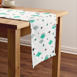 Caminho De Mesa Pequeno Space Age Diamonds Turquoise White