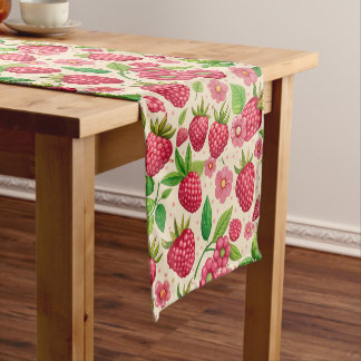 Caminho De Mesa Pequeno Summer Raspberry Garden Botanical Fruit Pattern
