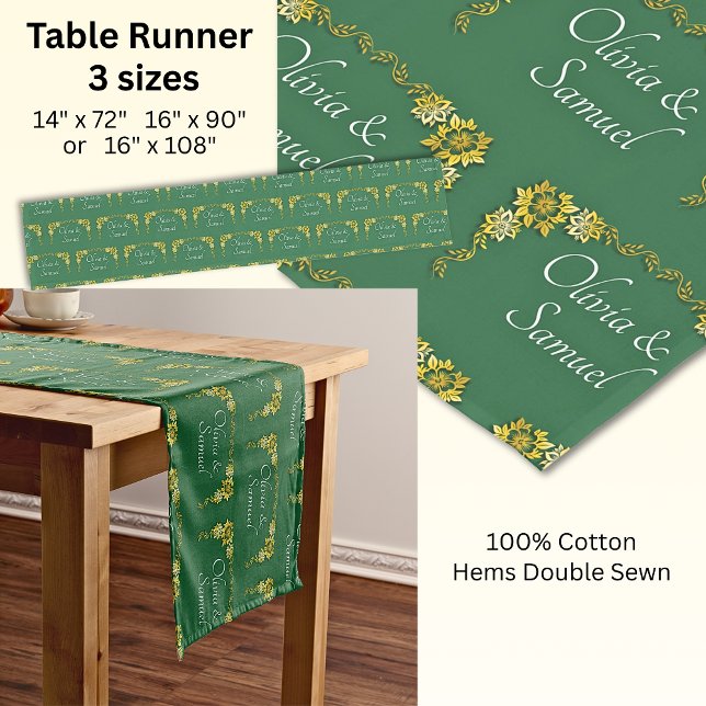 Caminho De Mesa Pequeno Table Runner Add Names Emerald Green & Gold (Criador carregado)