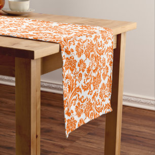 Caminho De Mesa Pequeno Tablecloth De Damascos Florais Laranja E Branco