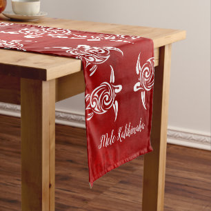 Caminho De Mesa Pequeno Tartarugas Brancas  Vermelho   Mele Kalikimaka