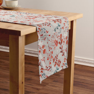 Caminho De Mesa Pequeno Taupe Red e Turquoise Taika Folk Art