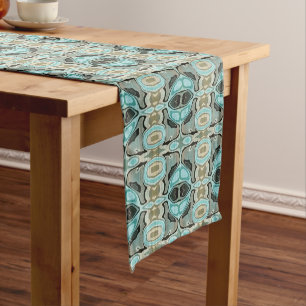 Caminho De Mesa Pequeno Taupe Teal Aqua Turquoise Hip Orient Bali Art
