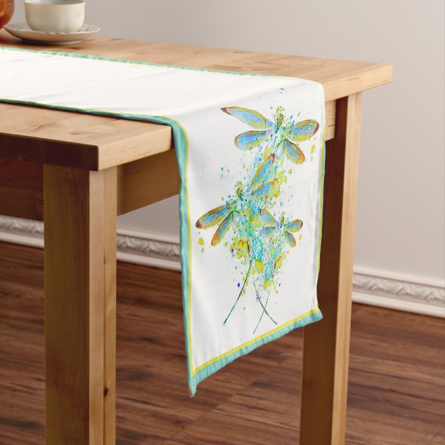 Caminho De Mesa Pequeno Teal Dragonfly Splatter Short Mesa Runner (No Local)