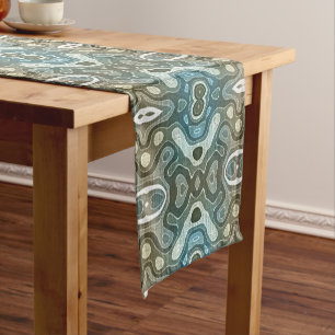 Caminho De Mesa Pequeno Teal Turquoise Azul Cinza Castanha Hip Bohemian Ar